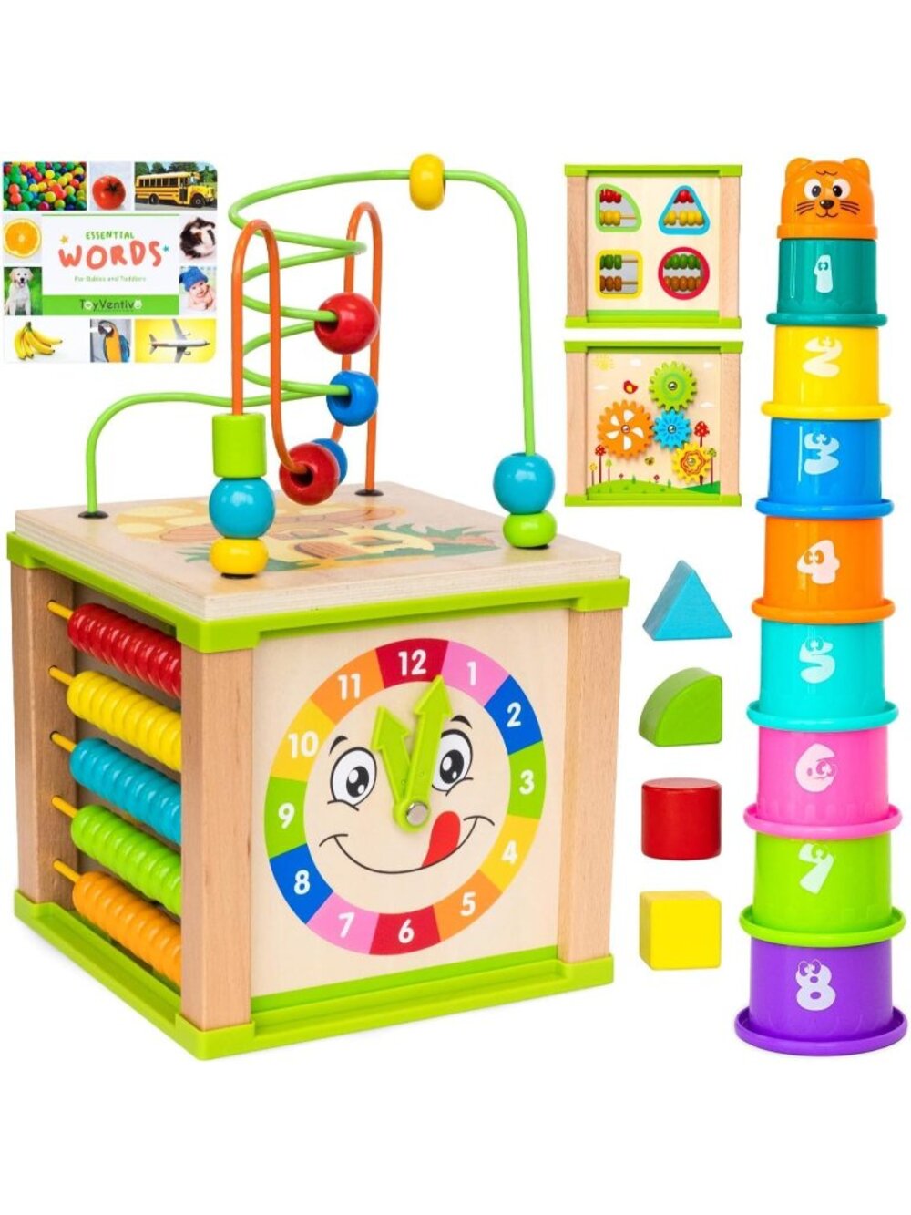 New Wooden Activity Cube for Baby, Montessori Toys for 1 Year Old